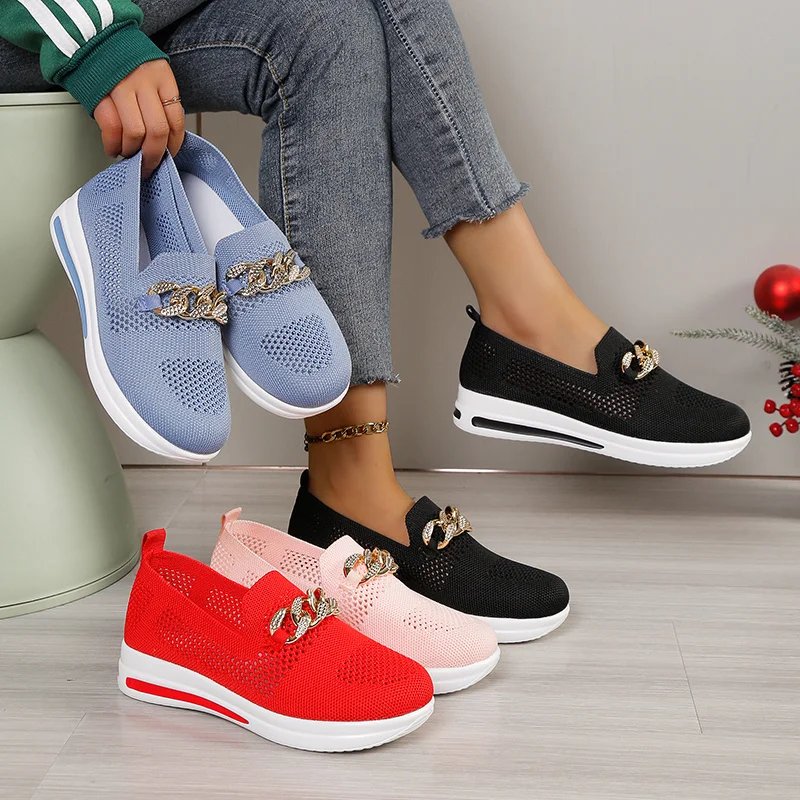 BreathableKnitLoafers for Women Plus Size 43LightweightSoftSoleFlats Shoes Woman 2024Autumn Anti-Slip Casual Shoes Ladies