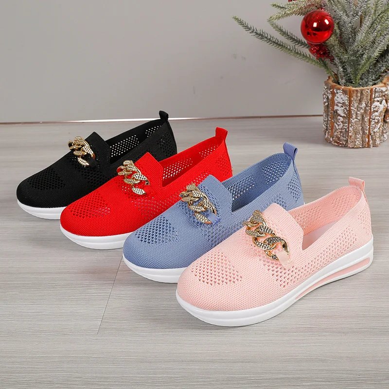 BreathableKnitLoafers for Women Plus Size 43LightweightSoftSoleFlats Shoes Woman 2024Autumn Anti-Slip Casual Shoes Ladies