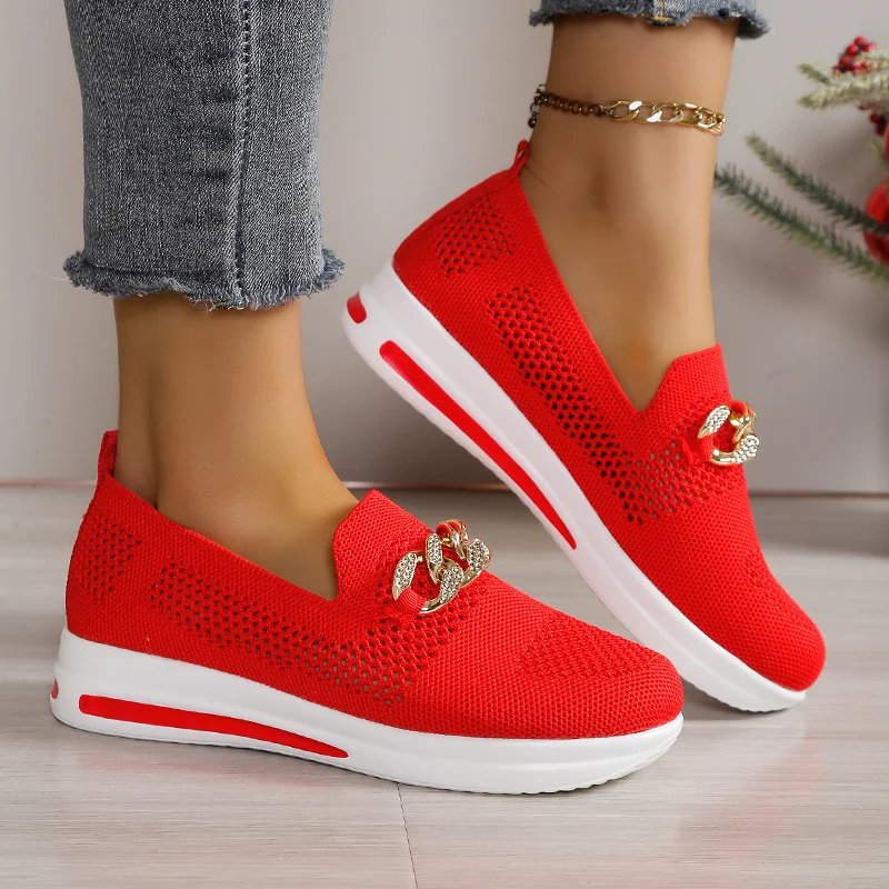 BreathableKnitLoafers for Women Plus Size 43LightweightSoftSoleFlats Shoes Woman 2024Autumn Anti-Slip Casual Shoes Ladies