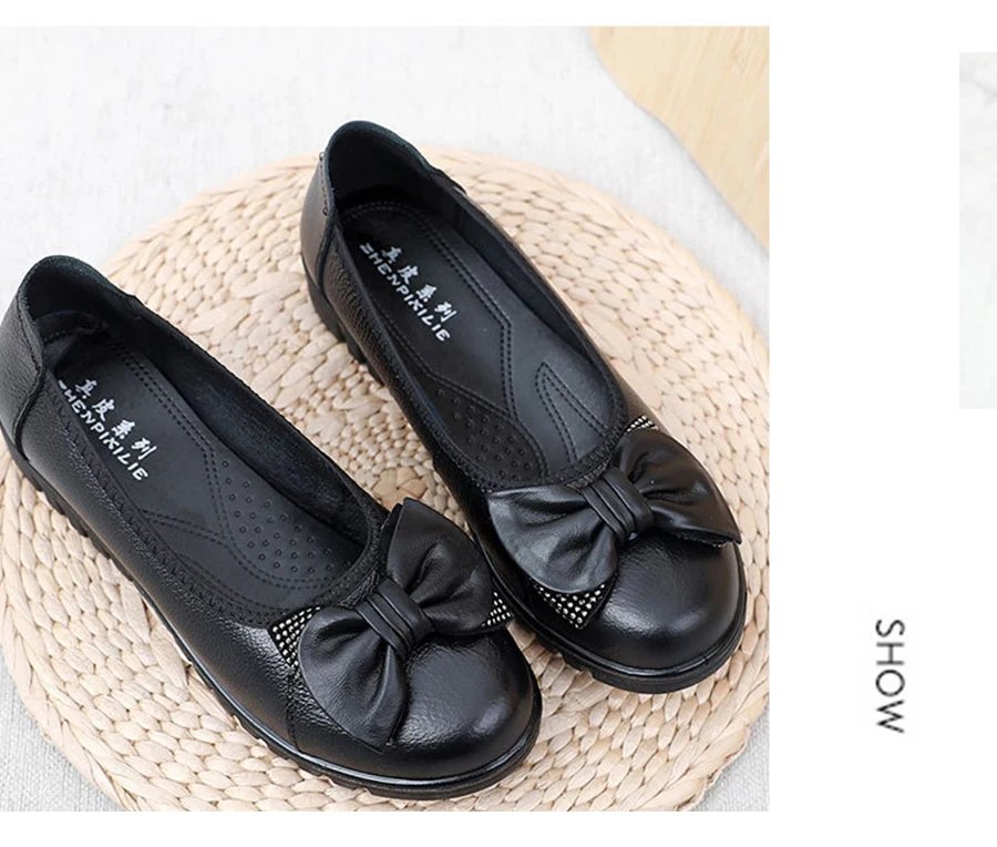 Woman's Flats Loafers Shoes Soft Genuine Leather Casual Shoes Big Size 35-42 Mocassin Boat Shoes for Women Hook Loop de mujer