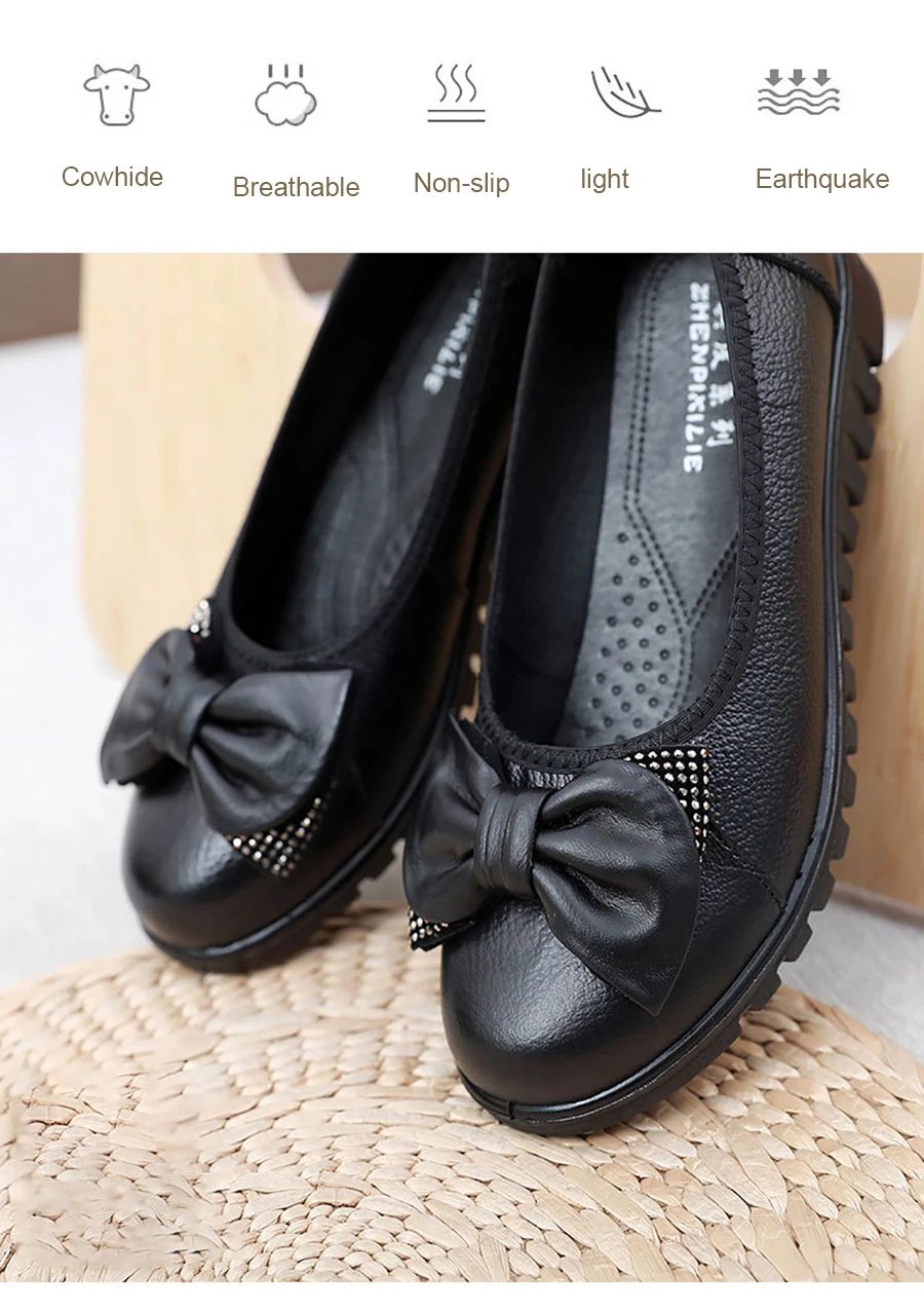 Woman's Flats Loafers Shoes Soft Genuine Leather Casual Shoes Big Size 35-42 Mocassin Boat Shoes for Women Hook Loop de mujer