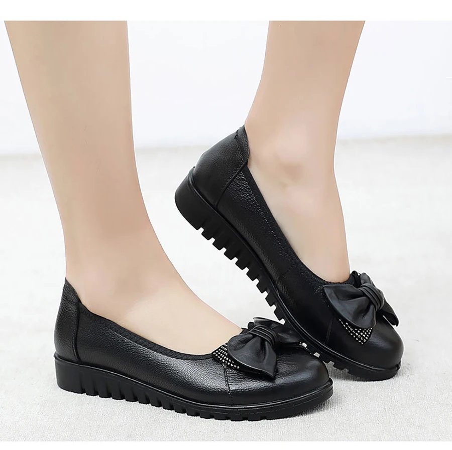 Woman's Flats Loafers Shoes Soft Genuine Leather Casual Shoes Big Size 35-42 Mocassin Boat Shoes for Women Hook Loop de mujer