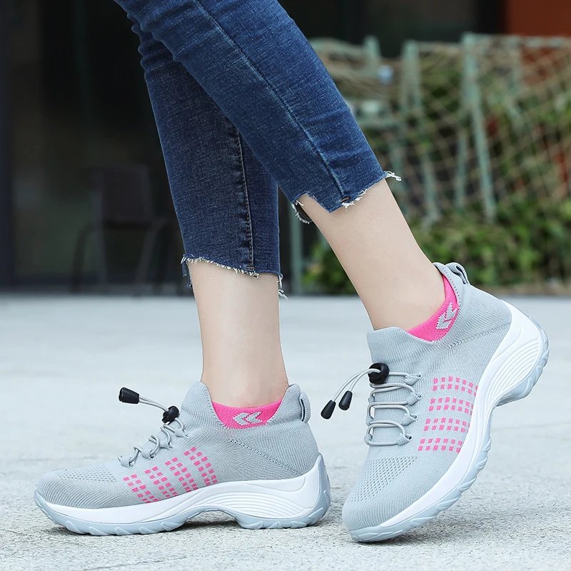 Women's Walking Shoes Fashion Sock Sneakers Breathe Comfortable Nursing Shoes Casual Platform Loafers Non-Slip