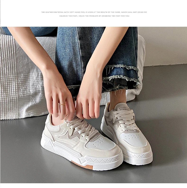 2023 Brand Leather Women's Sneakers White Platform Woman Sports Sneakers Female Vulcanized Shoes Sneakers Casual Ladies Trainers