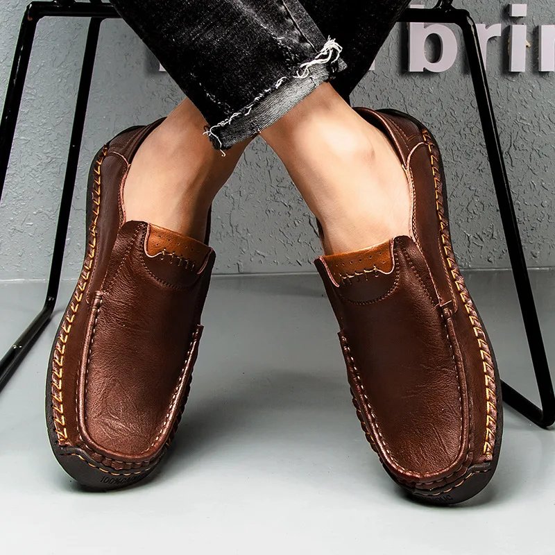 Genuine Leather Men Handmade Casual Shoes Luxury Brand Mens Loafers Breathable Slip on Italian Driving Shoes Chaussure Homme2023