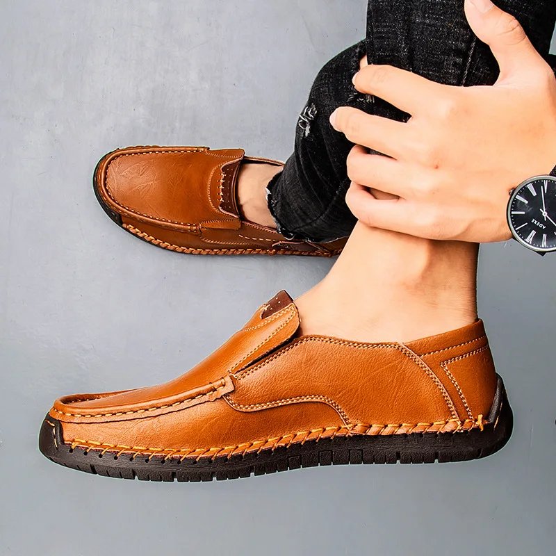 Genuine Leather Men Handmade Casual Shoes Luxury Brand Mens Loafers Breathable Slip on Italian Driving Shoes Chaussure Homme2023