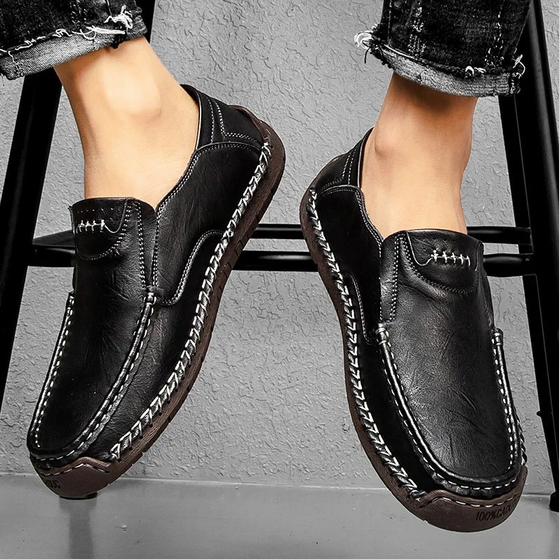 Genuine Leather Men Handmade Casual Shoes Luxury Brand Mens Loafers Breathable Slip on Italian Driving Shoes Chaussure Homme2023