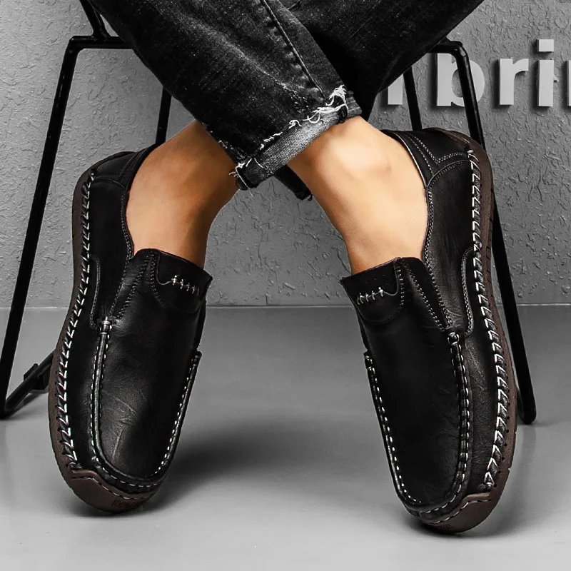 Genuine Leather Men Handmade Casual Shoes Luxury Brand Mens Loafers Breathable Slip on Italian Driving Shoes Chaussure Homme2023