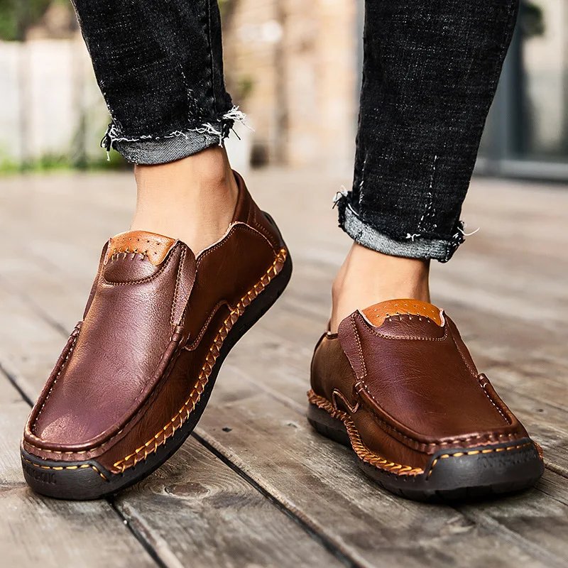 Genuine Leather Men Handmade Casual Shoes Luxury Brand Mens Loafers Breathable Slip on Italian Driving Shoes Chaussure Homme2023