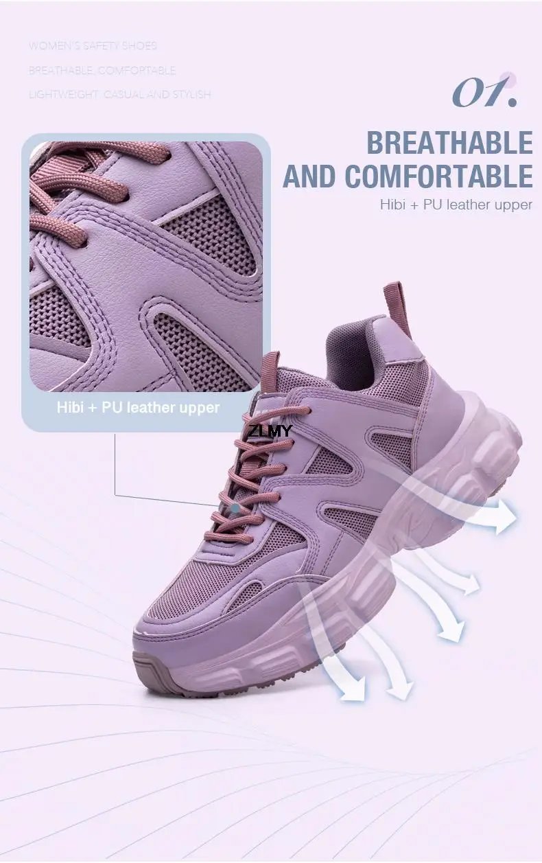 Women Safety Shoes New Steel Toe Work Safety Boots Breathable Working Sneaker Lightweight Sport Work Shoes Woman Boot Industrial