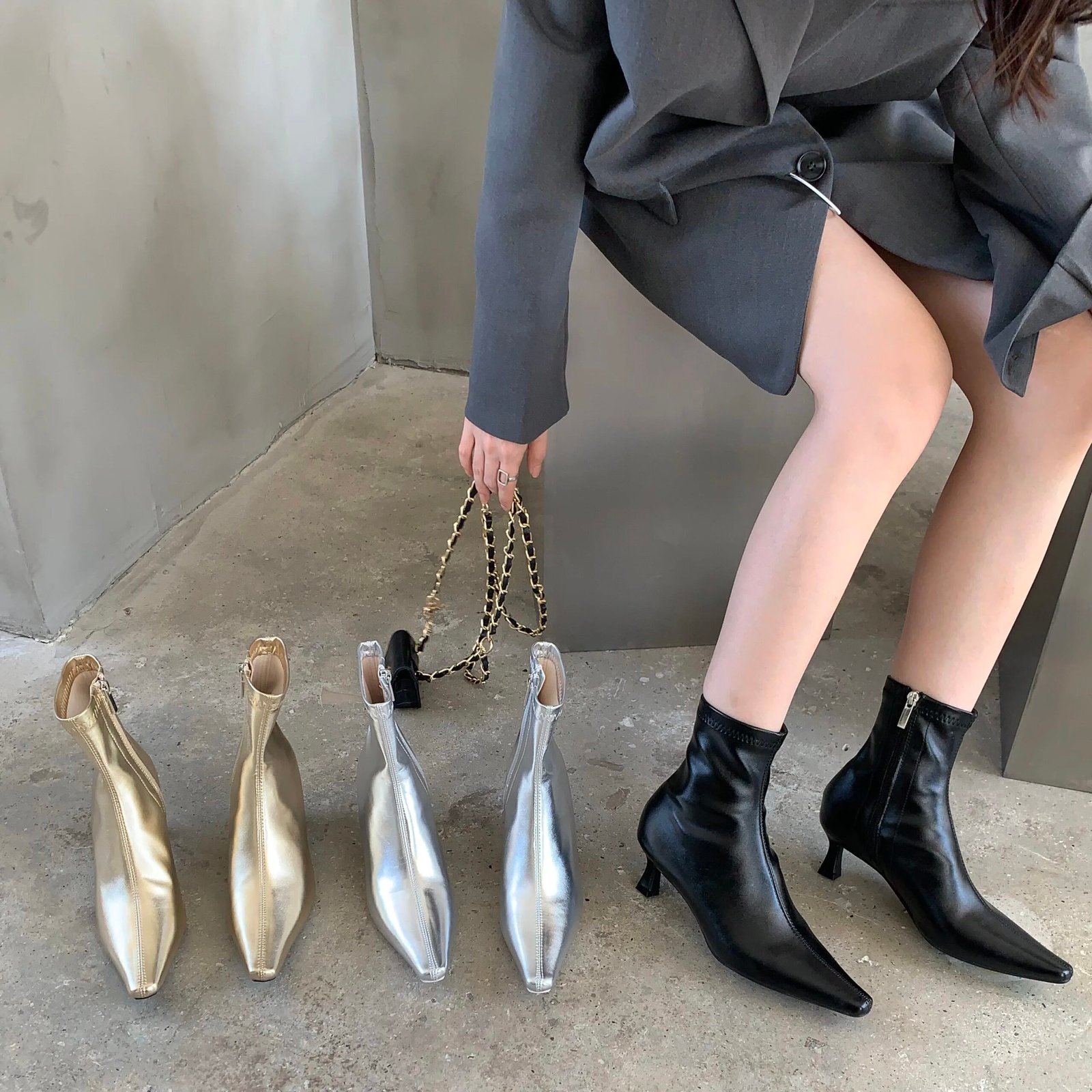 Eilyken Design Ankle Boots Women Fashion Spring Autumn Zipper Square Low Heels Comfortable Soft Leather Short Booties Shoes