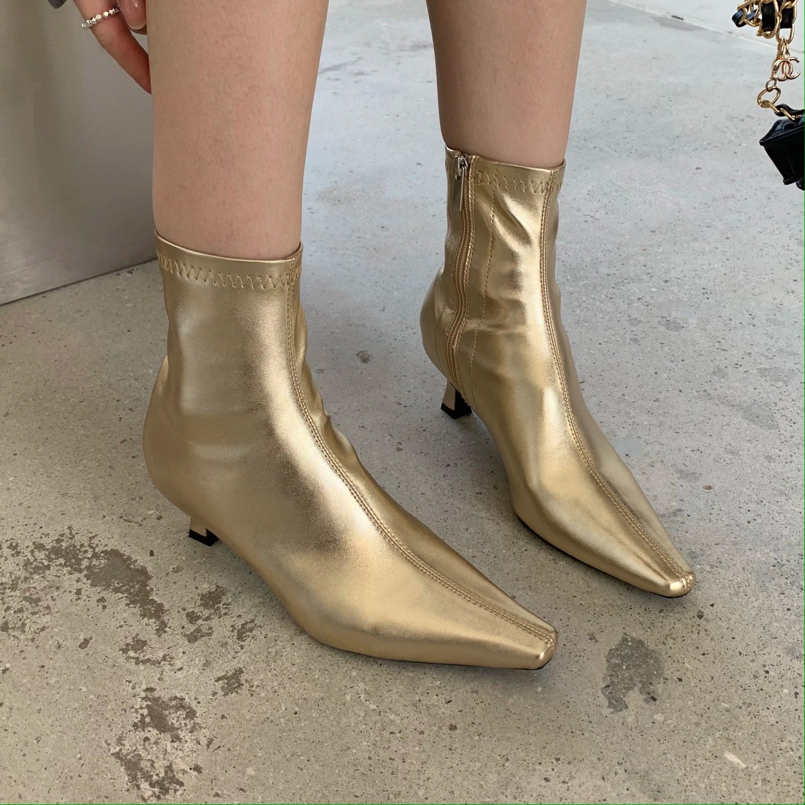 Eilyken Design Ankle Boots Women Fashion Spring Autumn Zipper Square Low Heels Comfortable Soft Leather Short Booties Shoes