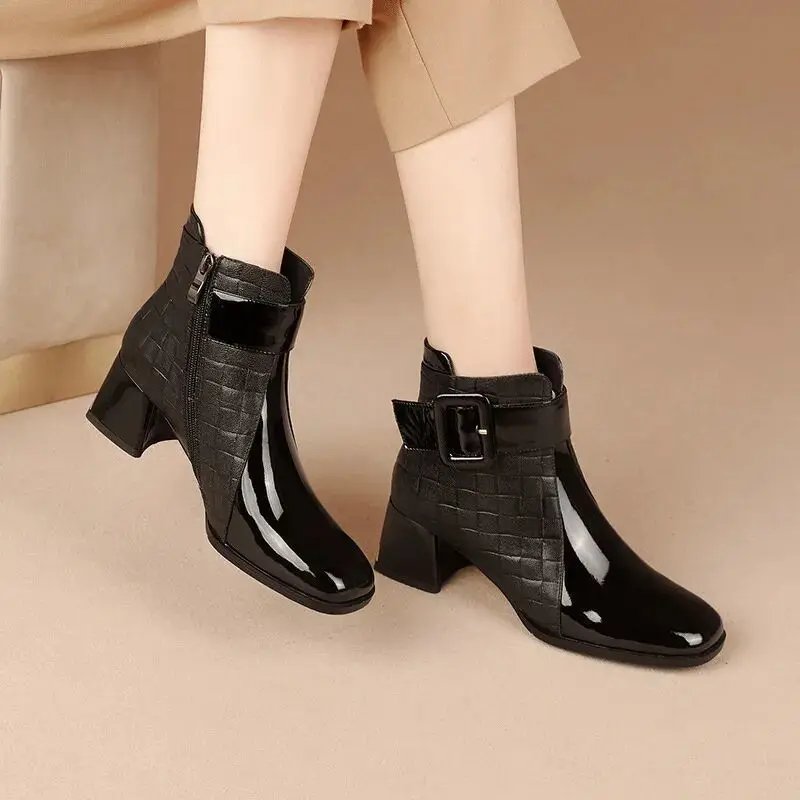 Women Ankle Boots Thick Heels Platform Short Boots Fashion AutumnNew  Female Shoes Retro Belt Buckle Work Shoes Botas De Mujer