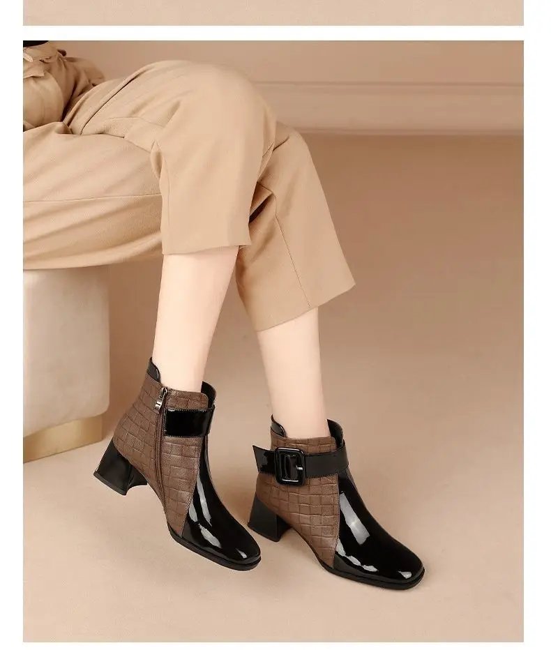 Women Ankle Boots Thick Heels Platform Short Boots Fashion AutumnNew  Female Shoes Retro Belt Buckle Work Shoes Botas De Mujer