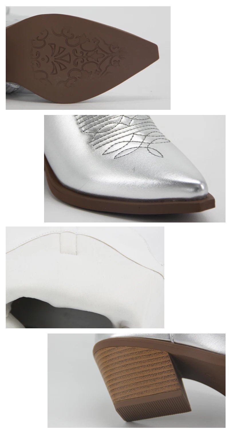 Cowboy Pink Cowgirl Boots For Women 2022Fashion Zip Embroidered Pointed Toe Chunky Heel Mid Calf Western Boots Shinny Shoes