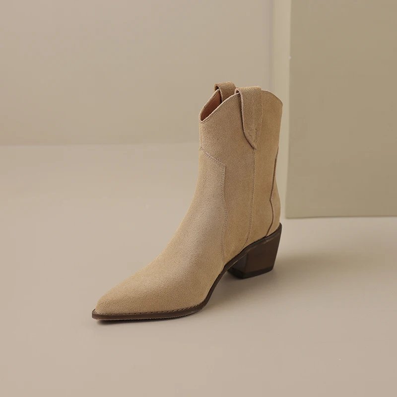 2023 Winter Classic Chelsea Boots for Woman Cow Suede Pointy Toe Wedge Heel Ankle Boots Simple Comfortable Cowboy Boots Female