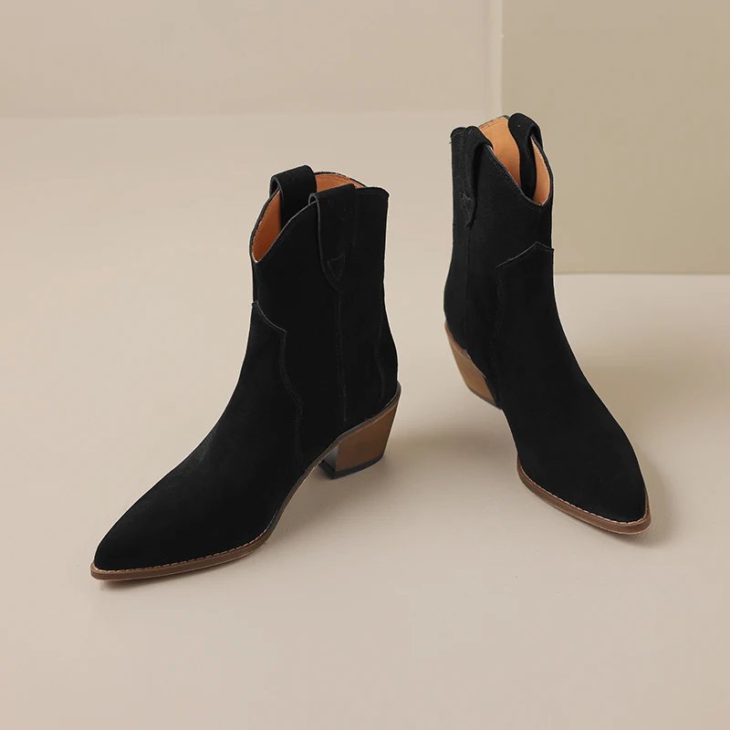 2023 Winter Classic Chelsea Boots for Woman Cow Suede Pointy Toe Wedge Heel Ankle Boots Simple Comfortable Cowboy Boots Female