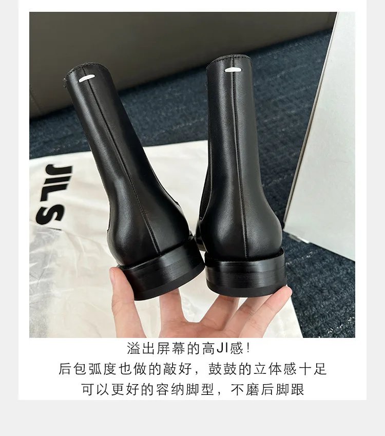 Retro Split Toe Ankle Boots Woman Shiny&Matte Leather Shoes Tabi Ninja Chelsea Botas Mujer Low Heels Trotters Booties Winter