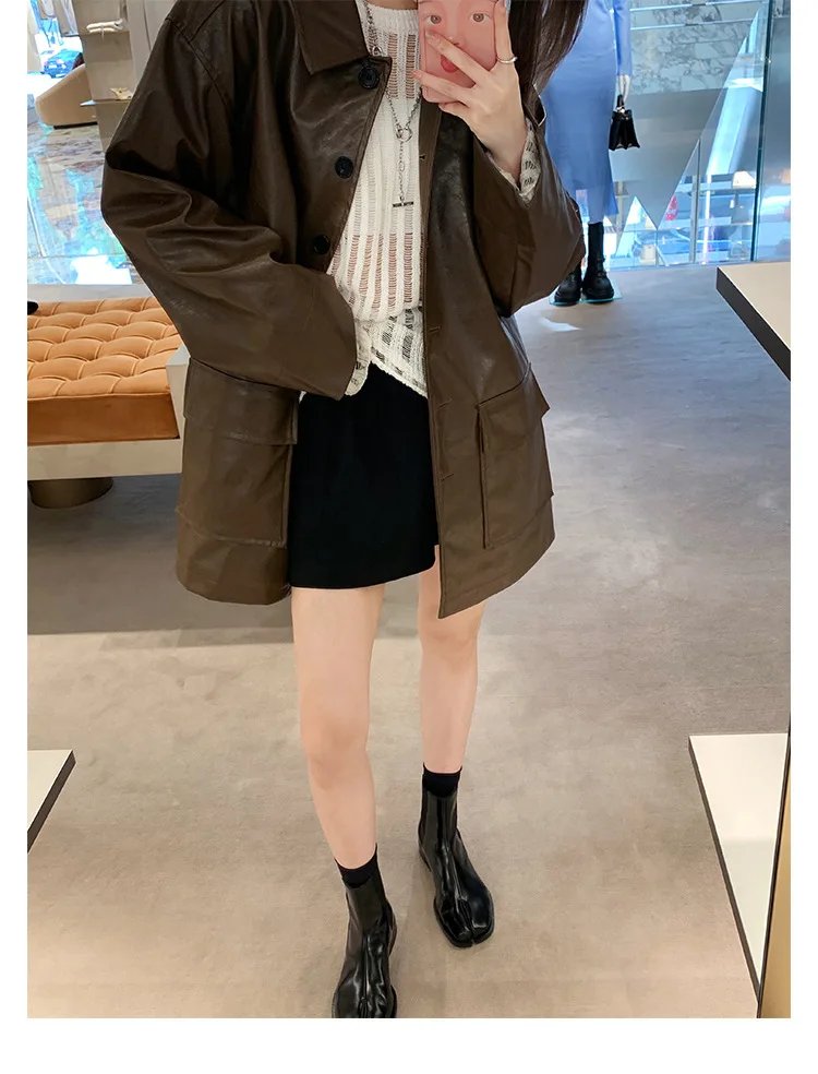 Retro Split Toe Ankle Boots Woman Shiny&Matte Leather Shoes Tabi Ninja Chelsea Botas Mujer Low Heels Trotters Booties Winter