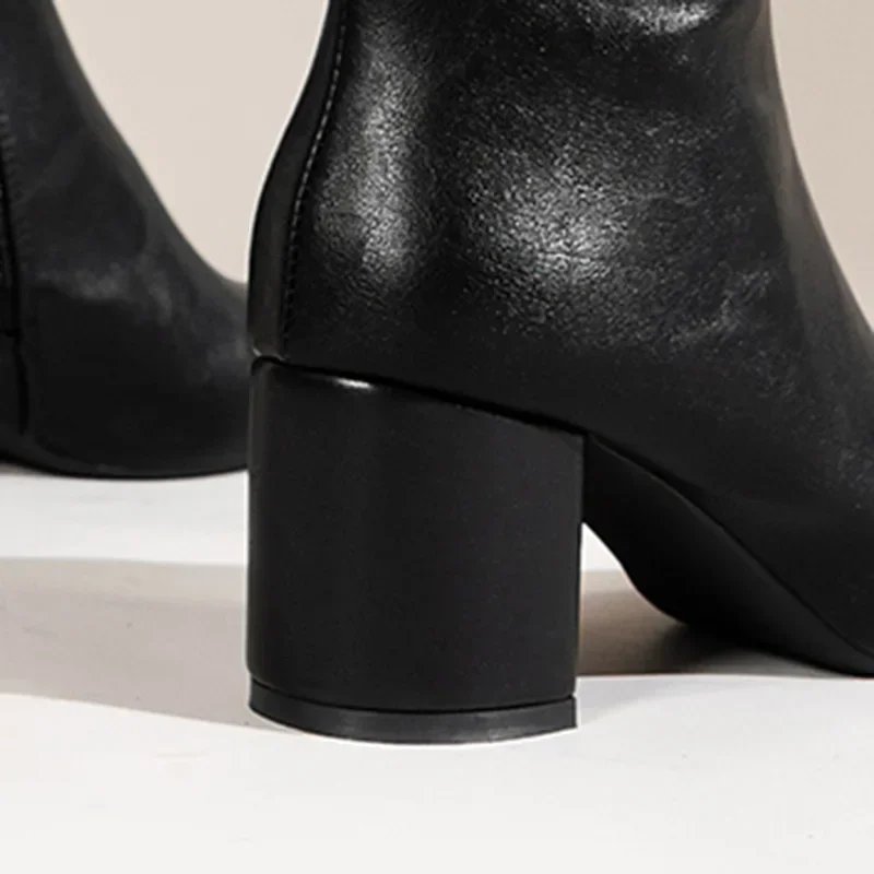 White Ankle Boots for Women Side Zipper Stretch Middle Heel Large Size Short Boot Fashion Pointed Shoes Botas De Mujer 2024 White Ankle Boots for Women Side Zipper Stretch Middle Heel Large Size Short Boot Fashion Pointed Shoes Botas De Mujer 2024