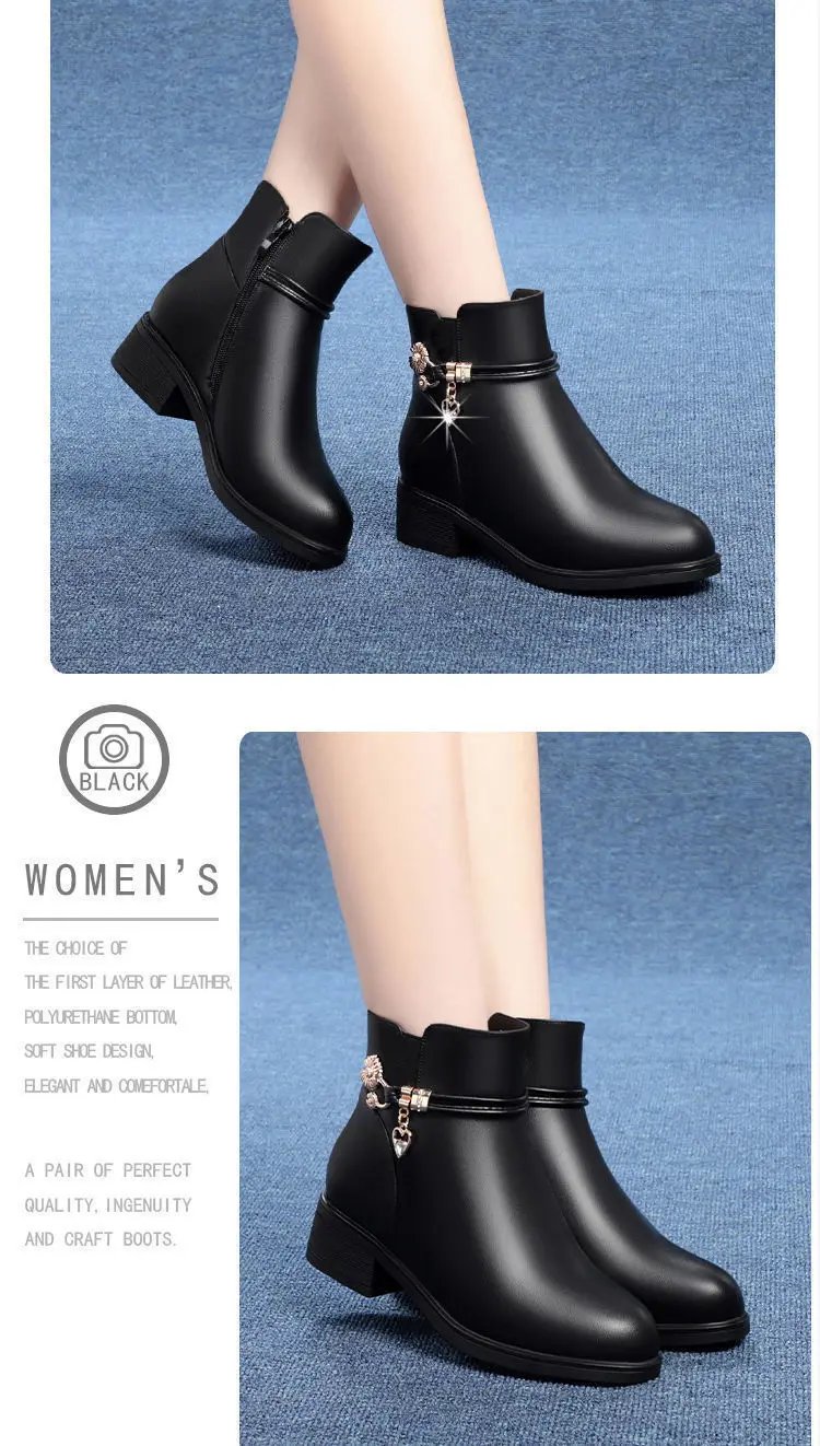 Soft Leather Women's Boots 2024 Spring Winter Thick Wool Lined Genuine Leather Woman Snow Boots Women Shoes Platform Boots