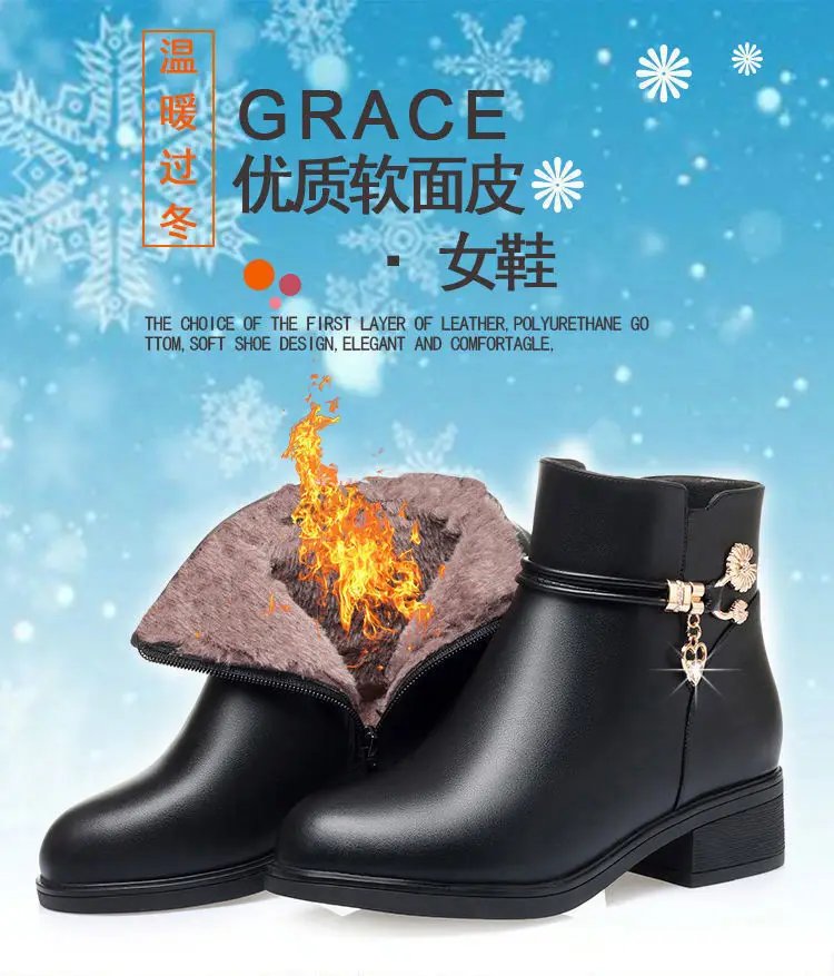 Soft Leather Women's Boots 2024 Spring Winter Thick Wool Lined Genuine Leather Woman Snow Boots Women Shoes Platform Boots