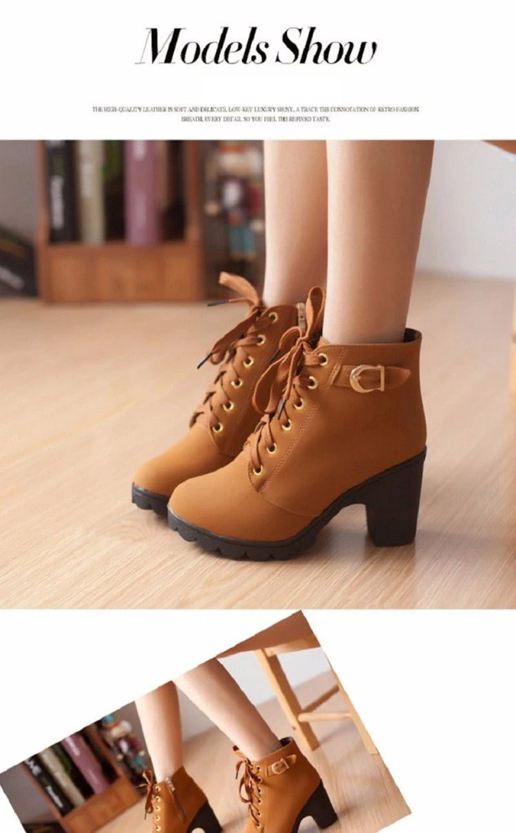 2022 New Spring Winter Women Pumps Boots High Quality Lace-up European Ladies Shoes PU High Heels Boots Fast Delivery