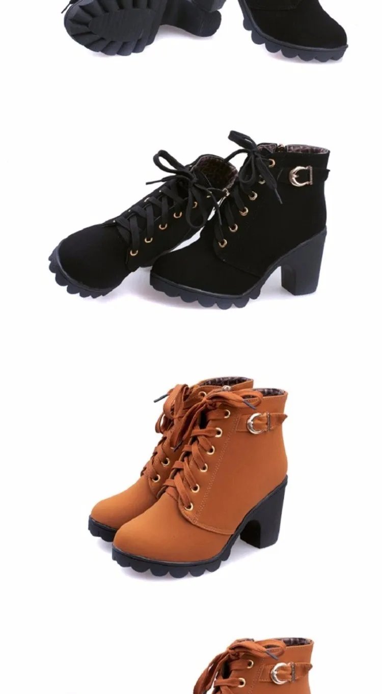 2022 New Spring Winter Women Pumps Boots High Quality Lace-up European Ladies Shoes PU High Heels Boots Fast Delivery