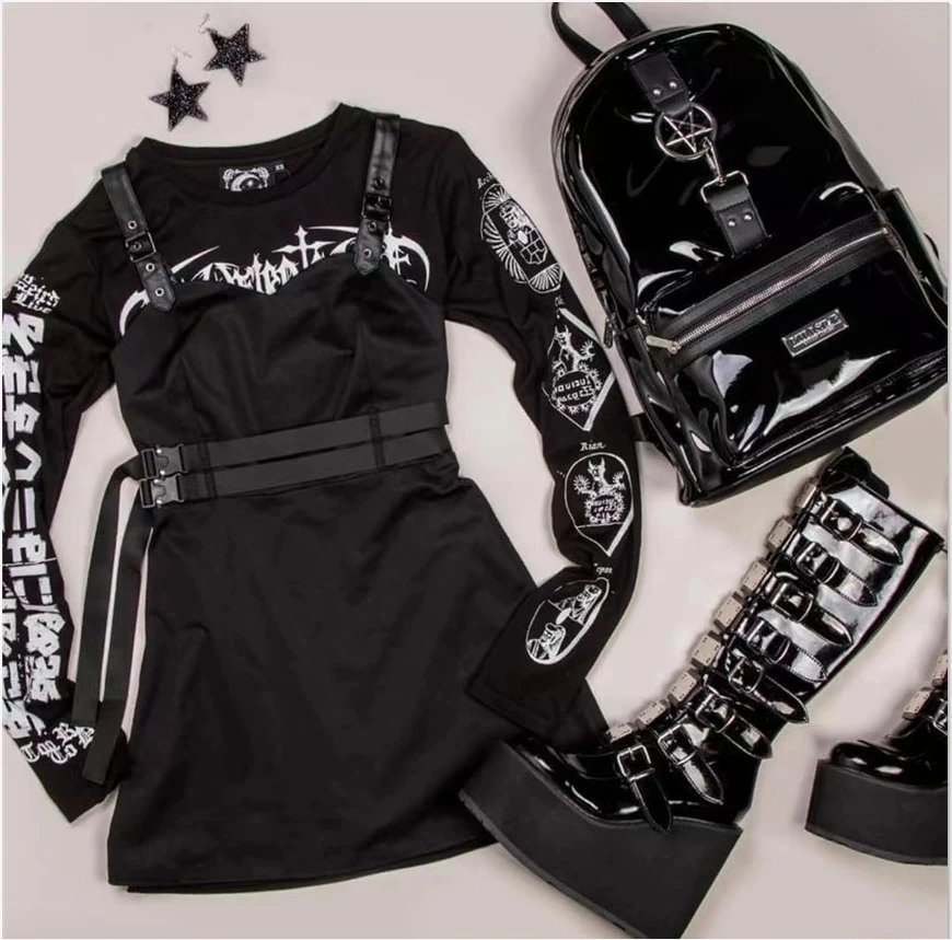 Punk Women Boots Ladies Cosplay High Boots Comfort Long Tube Leather Boots Black Platform High Wedges Women Shoes Gothic Style