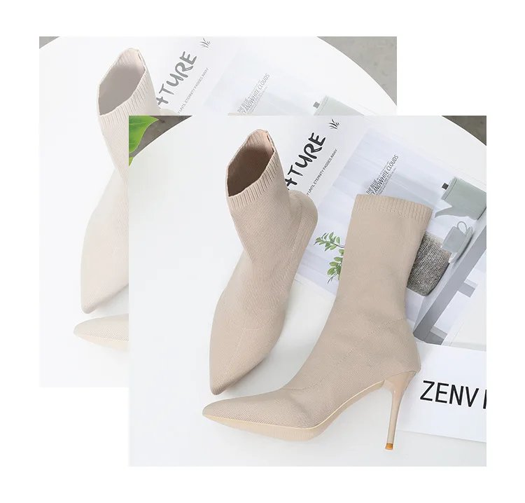 Sexy Sock Boots Knitting Stretch Boots High Heels for Women Fashion Shoes 2021 Spring Autumn Ankle Boots Female Size 42