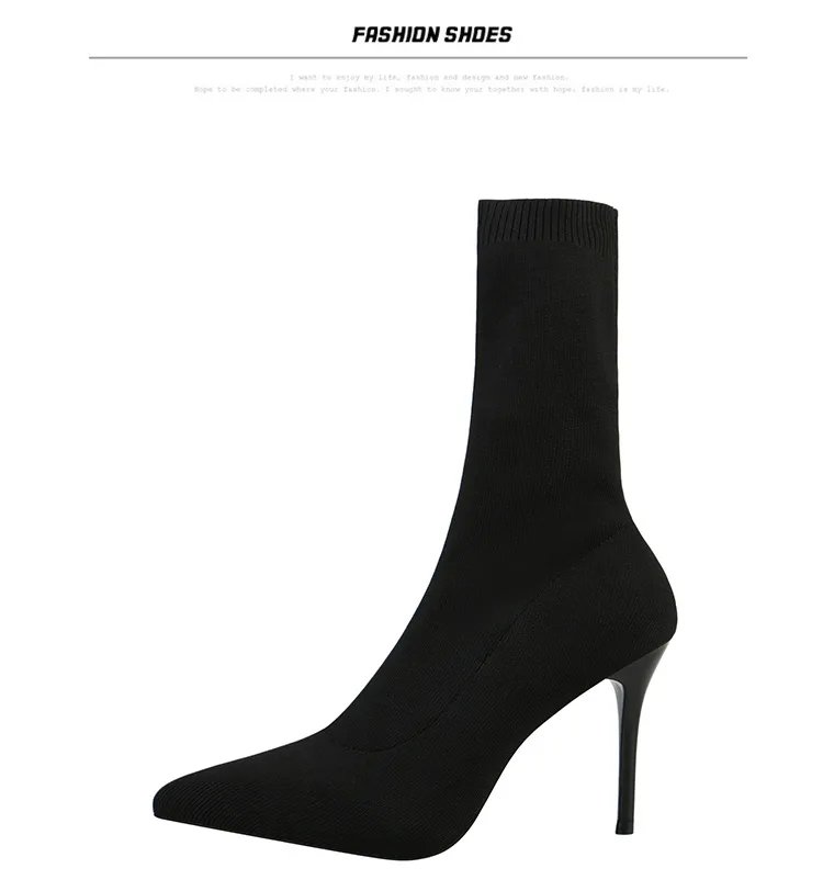 Sexy Sock Boots Knitting Stretch Boots High Heels for Women Fashion Shoes 2021 Spring Autumn Ankle Boots Female Size 42