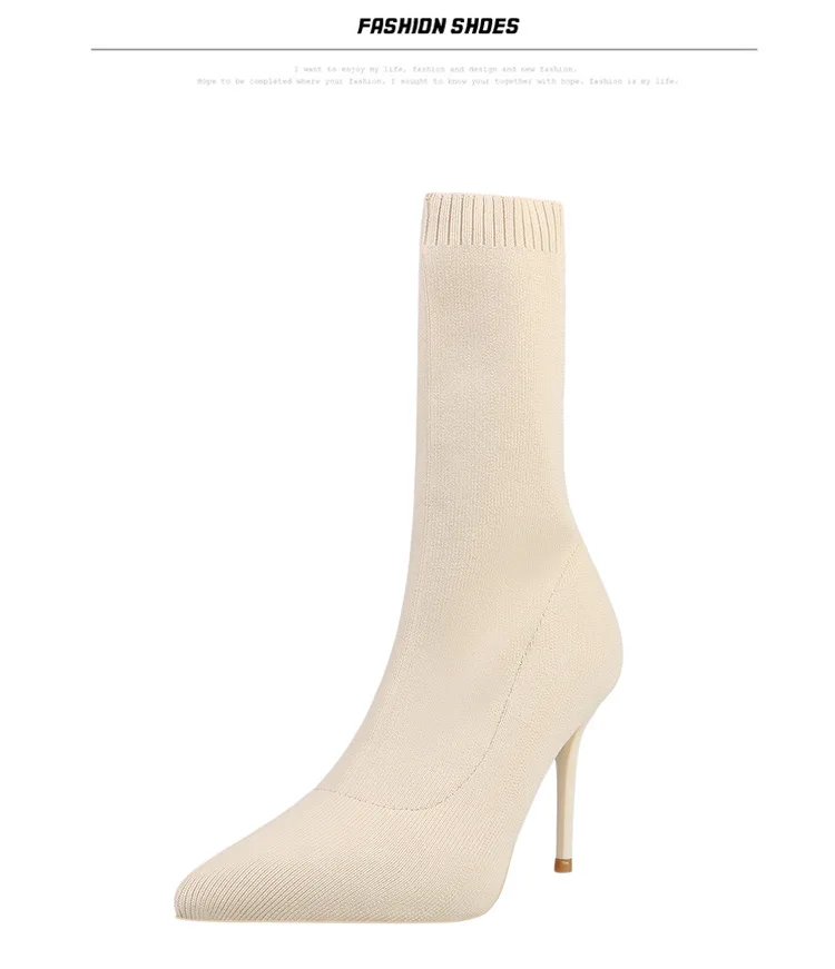 Sexy Sock Boots Knitting Stretch Boots High Heels for Women Fashion Shoes 2021 Spring Autumn Ankle Boots Female Size 42