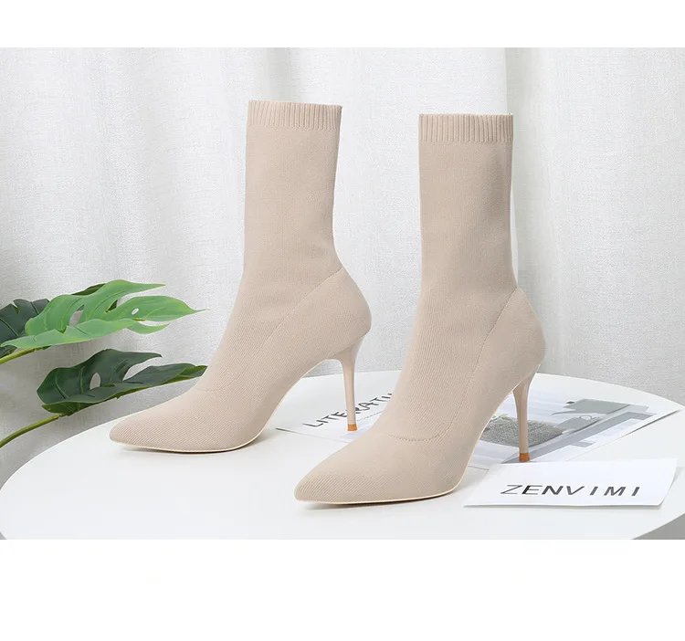Sexy Sock Boots Knitting Stretch Boots High Heels for Women Fashion Shoes 2021 Spring Autumn Ankle Boots Female Size 42