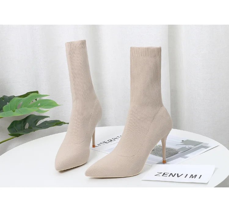 Sexy Sock Boots Knitting Stretch Boots High Heels for Women Fashion Shoes 2021 Spring Autumn Ankle Boots Female Size 42