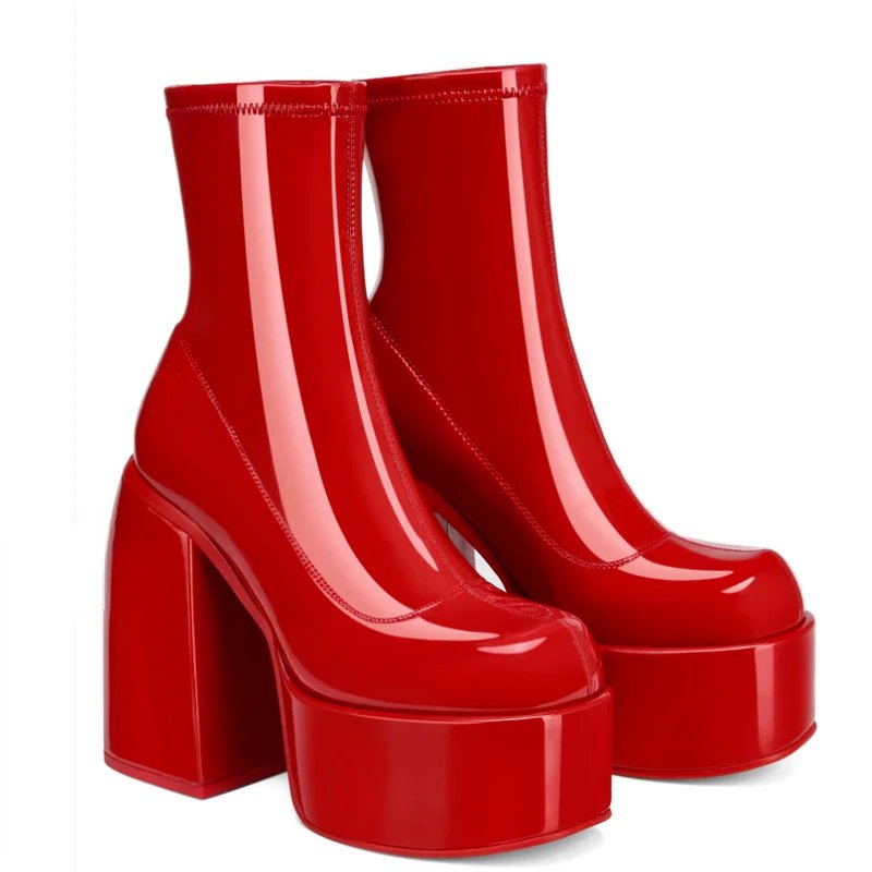 Modern Boots Women Platform Heels Round Toe Leather Boot Chunky Heels Zipper Designer Block Heel Shoes Fashion Girls Casual Shoe