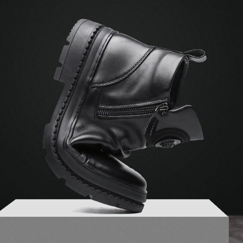 Men's Motorcycle Leather Boots British Style Round Head High Top Shoes Side Zip Walking Casual Platform Boots Bota Masculina
