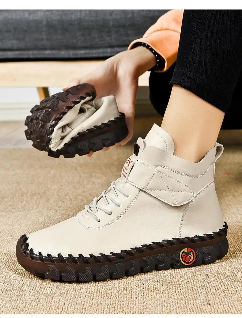 Fur Women Boots Winter Ankle Boots Hand Sewing Thread Mom Cotton Shoes for Women 2024 New Waterproof Short Snow Boot Botas Mujer