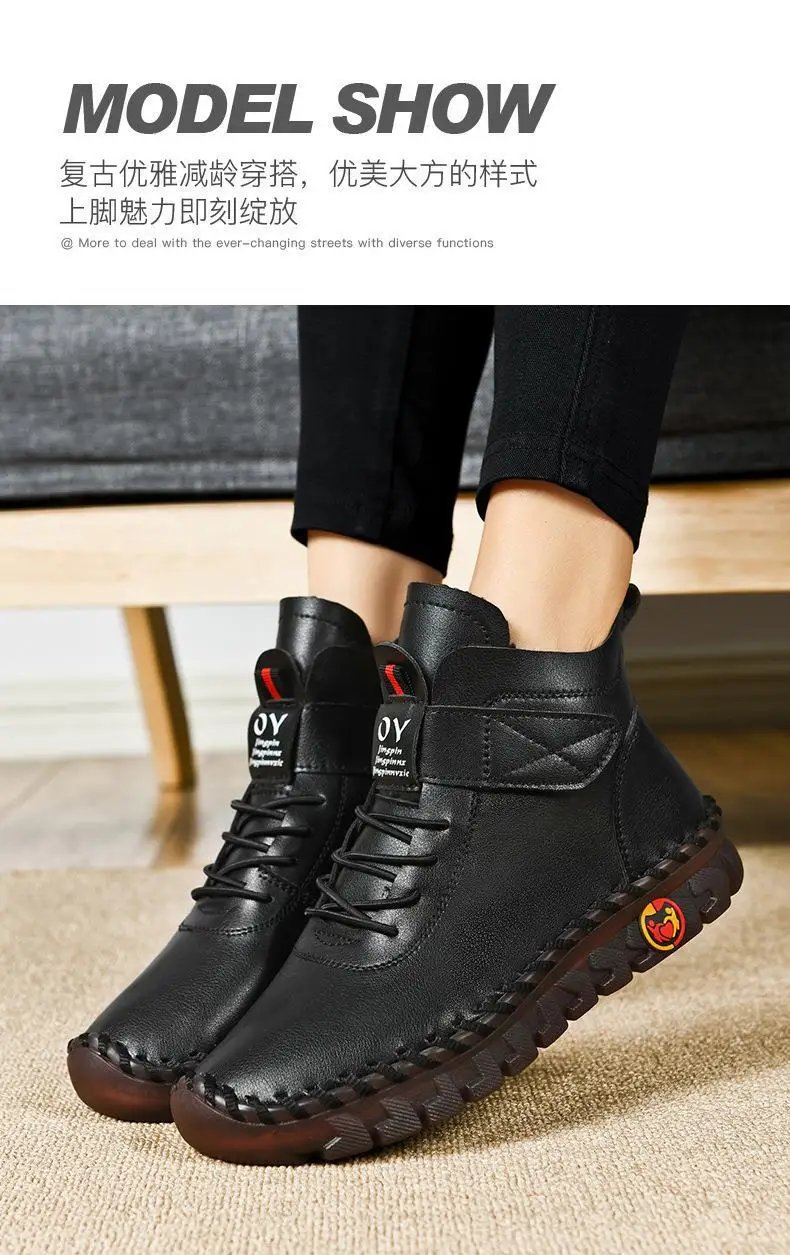 Fur Women Boots Winter Ankle Boots Hand Sewing Thread Mom Cotton Shoes for Women 2024 New Waterproof Short Snow Boot Botas Mujer