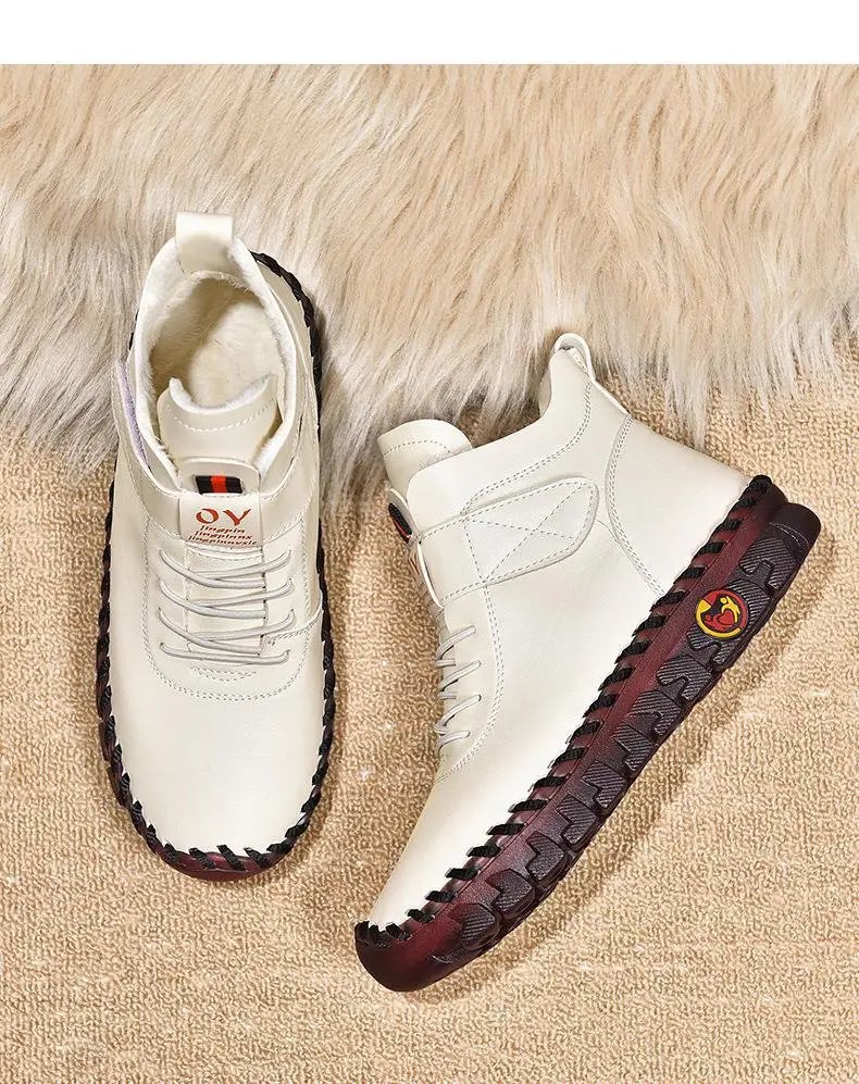 Fur Women Boots Winter Ankle Boots Hand Sewing Thread Mom Cotton Shoes for Women 2024 New Waterproof Short Snow Boot Botas Mujer