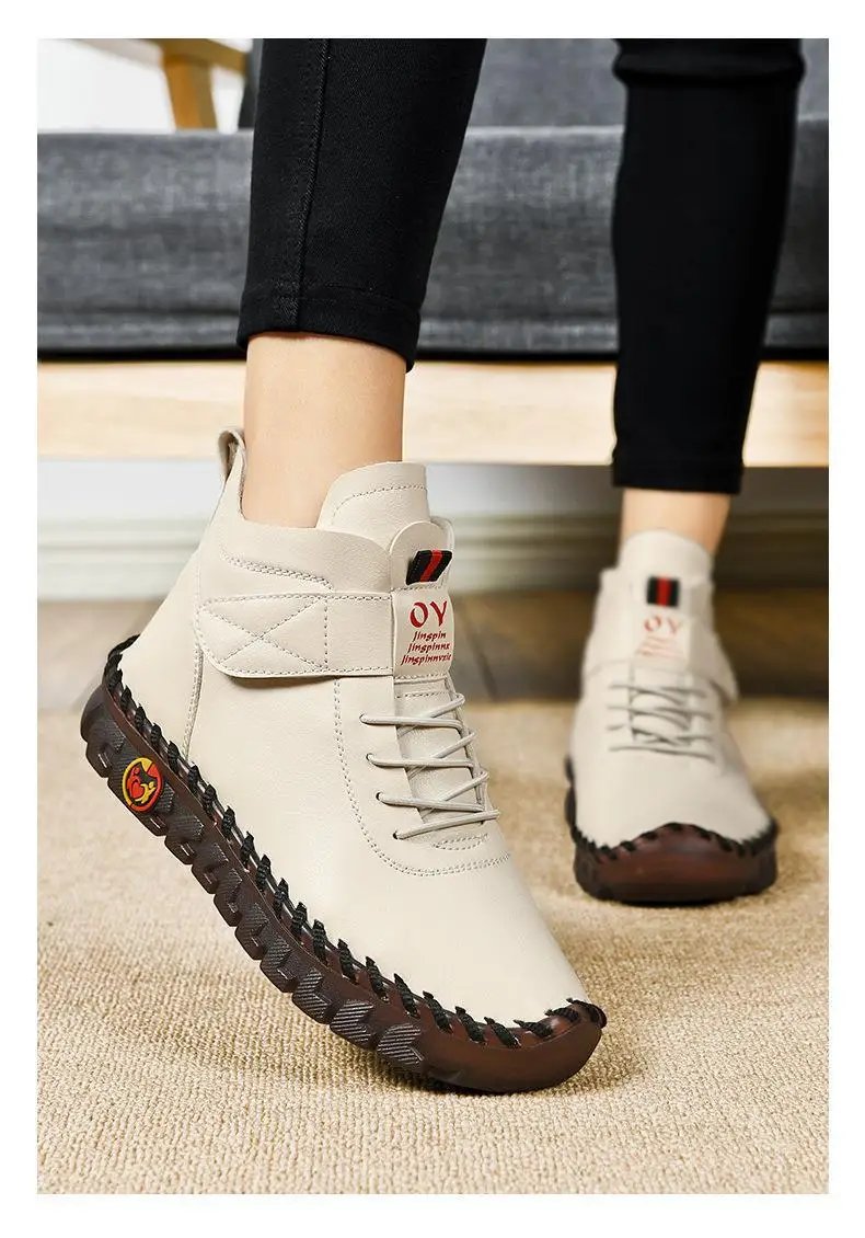 Fur Women Boots Winter Ankle Boots Hand Sewing Thread Mom Cotton Shoes for Women 2024 New Waterproof Short Snow Boot Botas Mujer