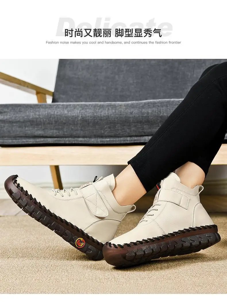 Fur Women Boots Winter Ankle Boots Hand Sewing Thread Mom Cotton Shoes for Women 2024 New Waterproof Short Snow Boot Botas Mujer