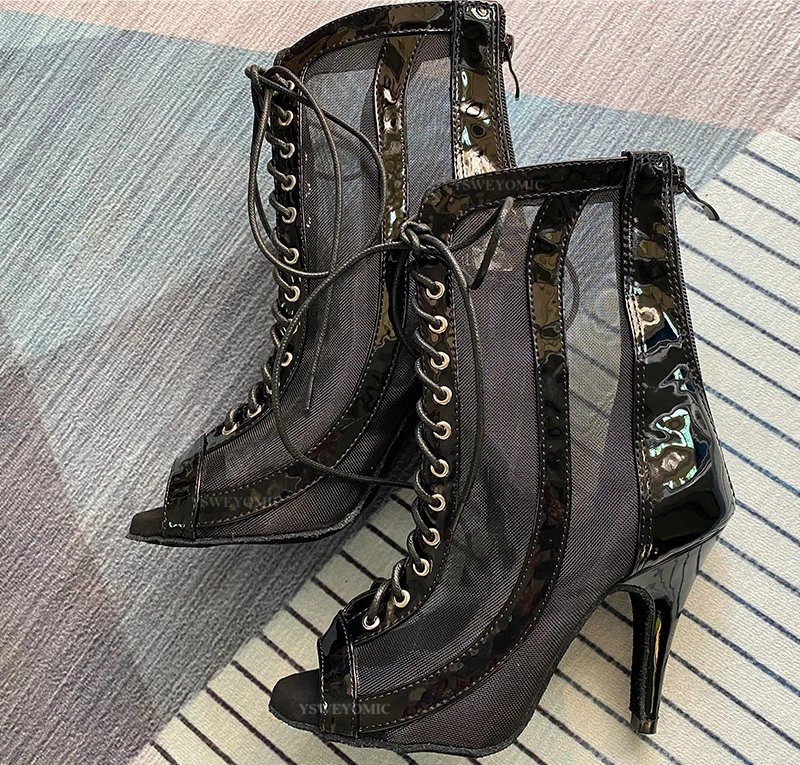 Women Shiny Leather Dance Boot Summer New Style Silver Black Soft Insole Latin Dance Shoes Salsa Bachata Dance-Boot For Ladies