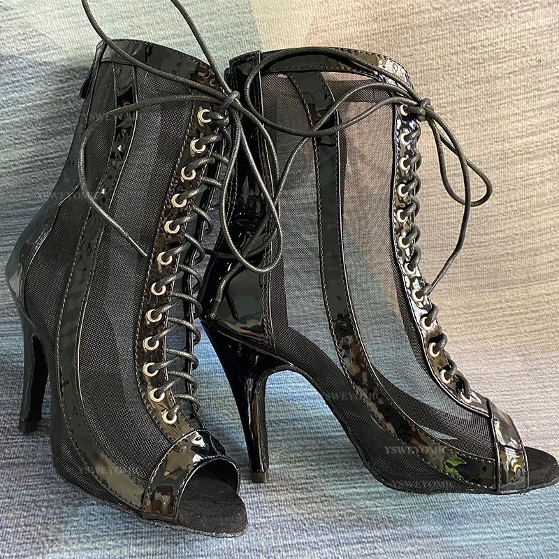 Women Shiny Leather Dance Boot Summer New Style Silver Black Soft Insole Latin Dance Shoes Salsa Bachata Dance-Boot For Ladies