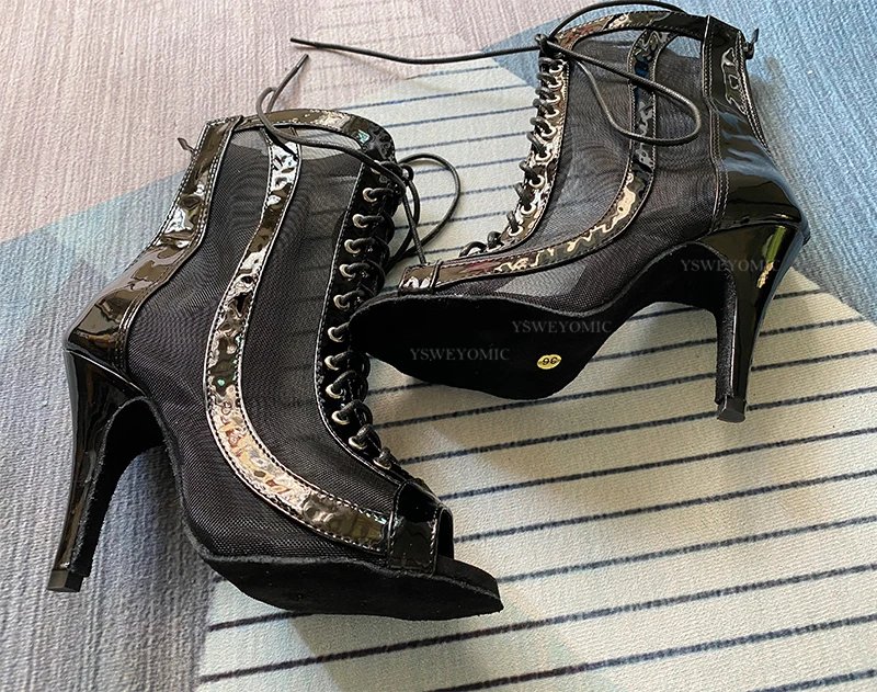 Women Shiny Leather Dance Boot Summer New Style Silver Black Soft Insole Latin Dance Shoes Salsa Bachata Dance-Boot For Ladies