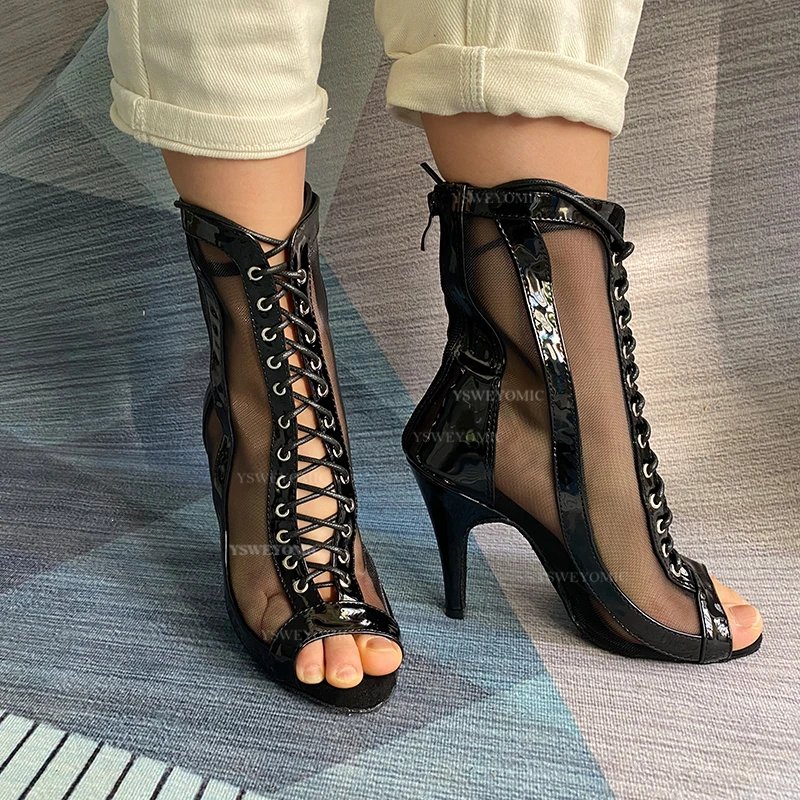 Women Shiny Leather Dance Boot Summer New Style Silver Black Soft Insole Latin Dance Shoes Salsa Bachata Dance-Boot For Ladies