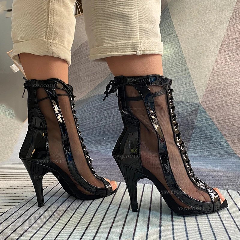 Women Shiny Leather Dance Boot Summer New Style Silver Black Soft Insole Latin Dance Shoes Salsa Bachata Dance-Boot For Ladies