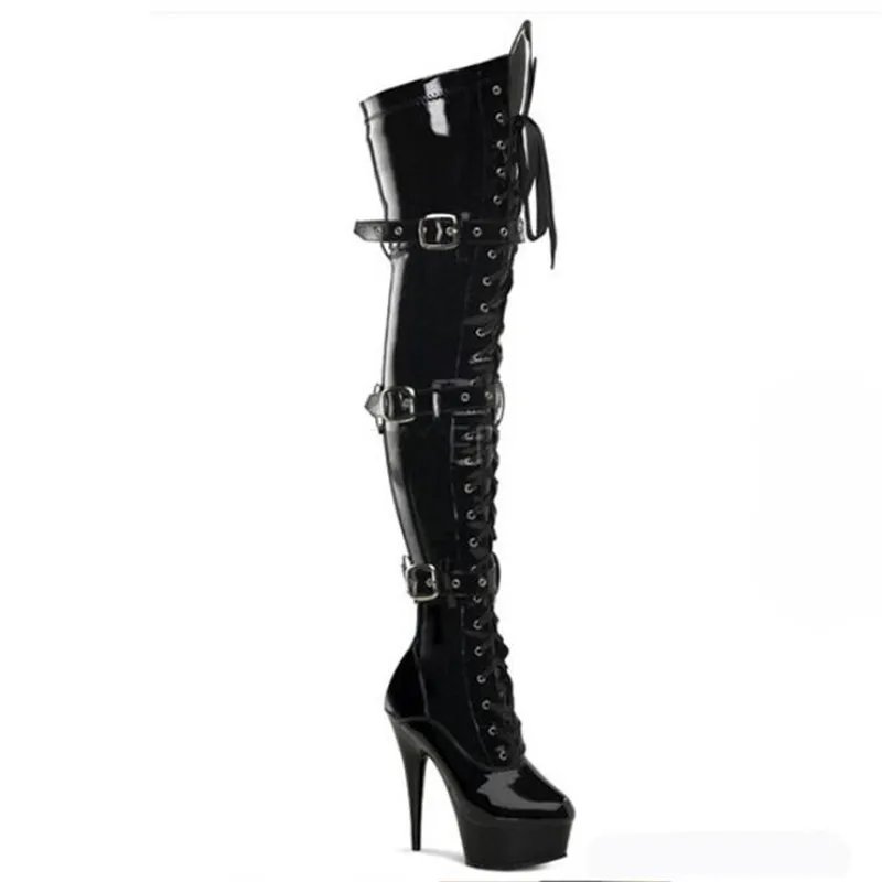 New style women’s boots genuine super star 15CM stiletto strap belt buckle over the knee boots fashion Pole dance leather boots New style women’s boots genuine super star 15CM stiletto strap belt buckle over the knee boots fashion Pole dance leather boots