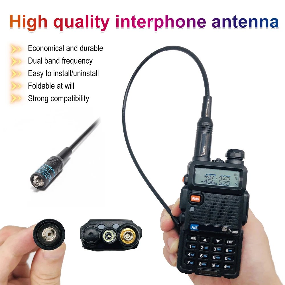 NA-771 Dual Band High Gain Soft Whip Antenna for UV5R Series 888s Intercom Antenna Handheld 2 Way Radio SMA Female Antenna