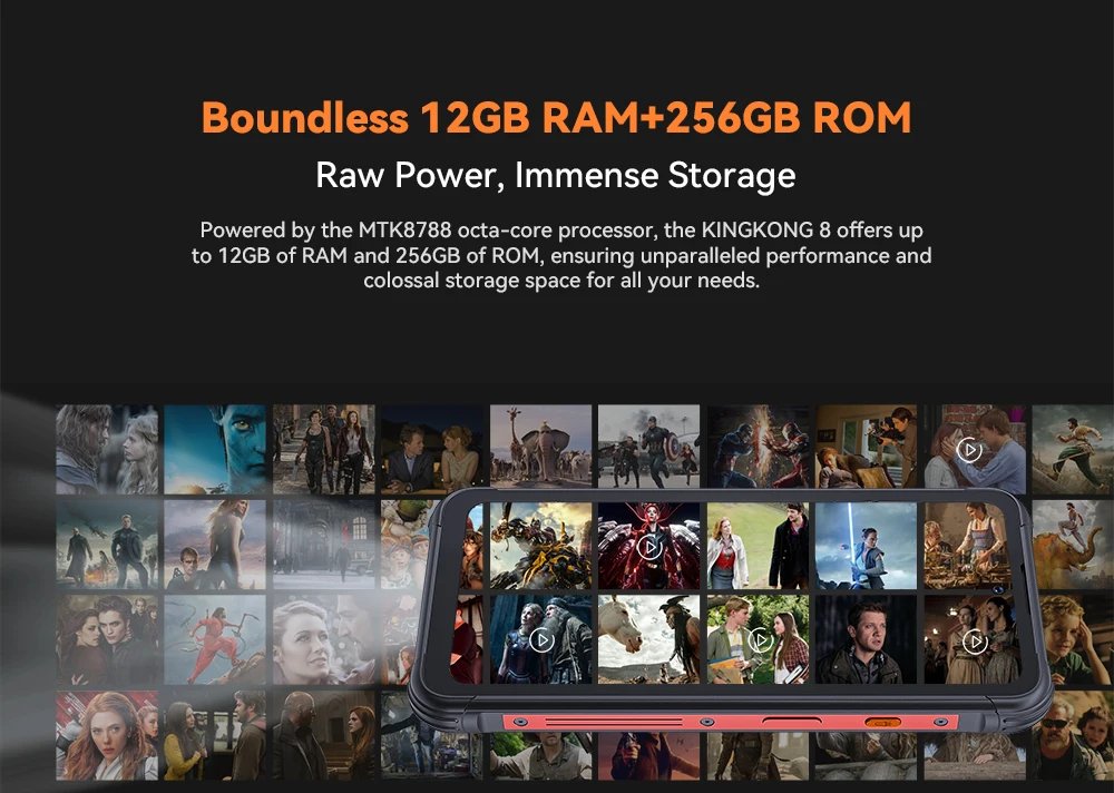 Cubot KingKong 8, Waterproof Rugged Smartphone Android 13, 12GB RAM(6GB+6GB), 256GB ROM, 10600mAh, NFC, Octa-core, 4G Phone, OTG