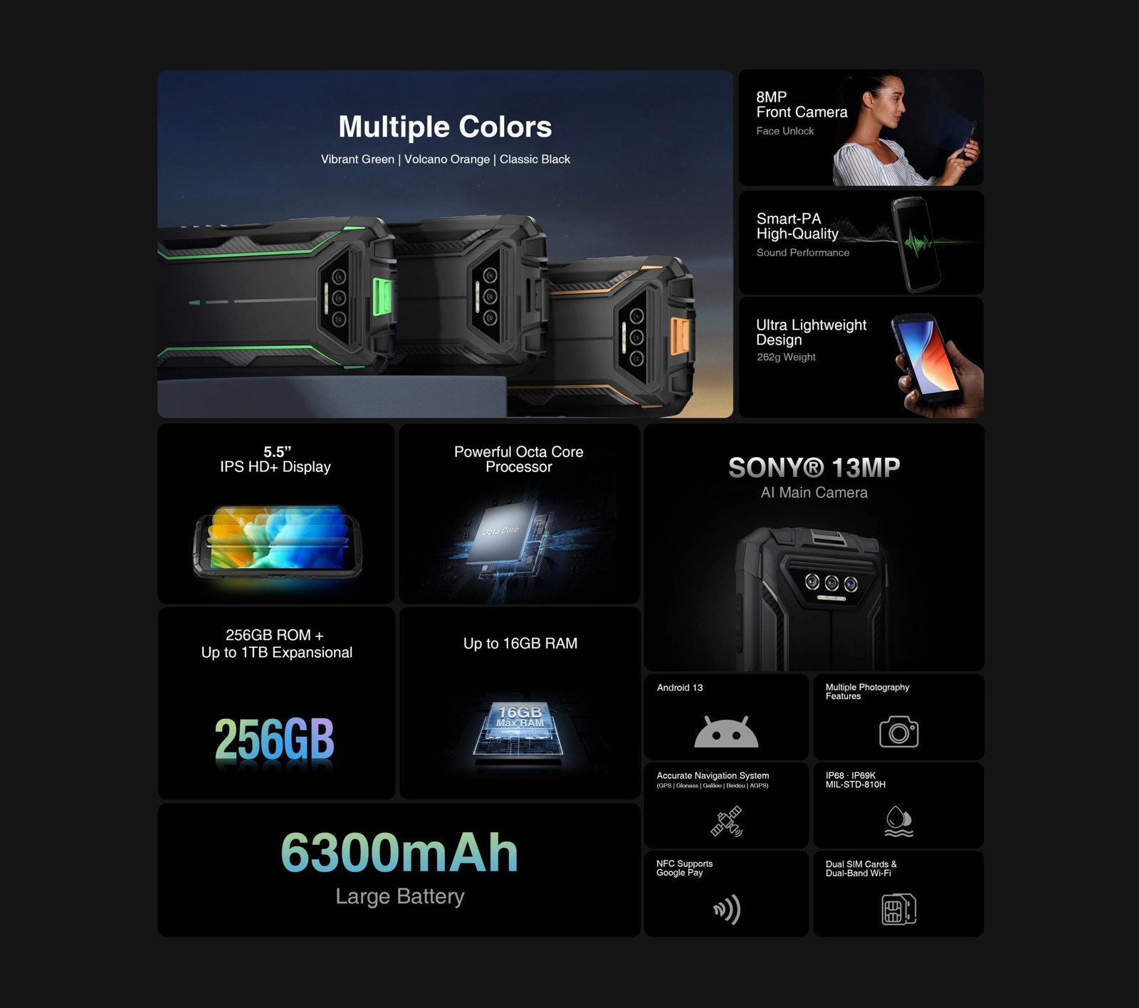 [World Premiere] DOOGEE S41 Max 16GB 256GB Rugged Smartphone 6300mAh 13MP AI Triple Camera Android 13 NFC 4G Cellphone